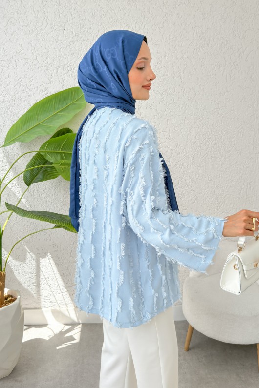 Kare Püsküllü Kimono 2376 - BEBE MAVİSİ