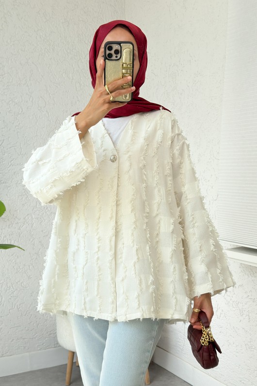 Kare Püsküllü Kimono 2376 - EKRU