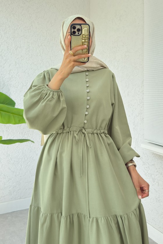 Bel Büzgülü Kat Kat Elbise 2378 - AÇIK HAKİ Bel Büzgülü Kat Kat Elbise 2378 - AÇIK HAKİ