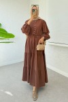 Bel Büzgülü Kat Kat Elbise 2378 - KAHVERENGİ