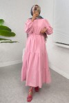Bel Büzgülü Kat Kat Elbise 2378 - PEMBE Bel Büzgülü Kat Kat Elbise 2378 - PEMBE