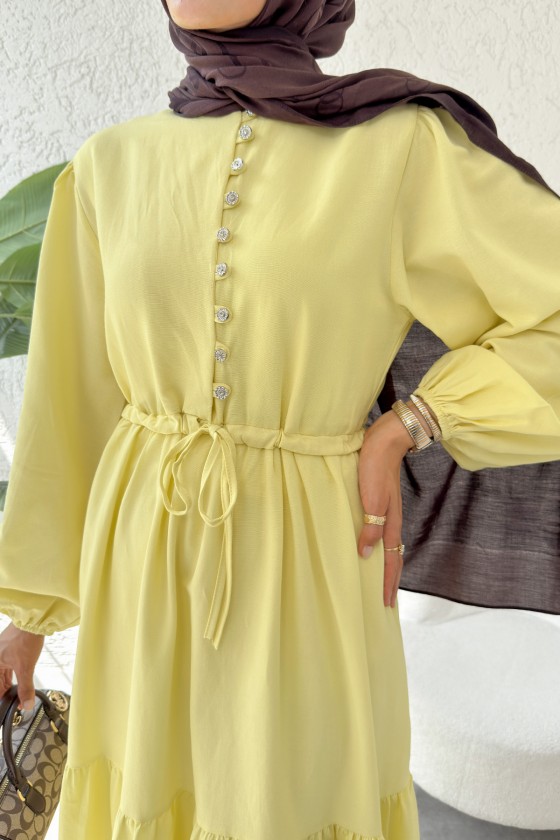 Bel Büzgülü Kat Kat Elbise 2378 - SARI Bel Büzgülü Kat Kat Elbise 2378 - SARI