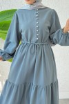 Bel Büzgülü Kat Kat Elbise 2378 - TOZ MAVİ