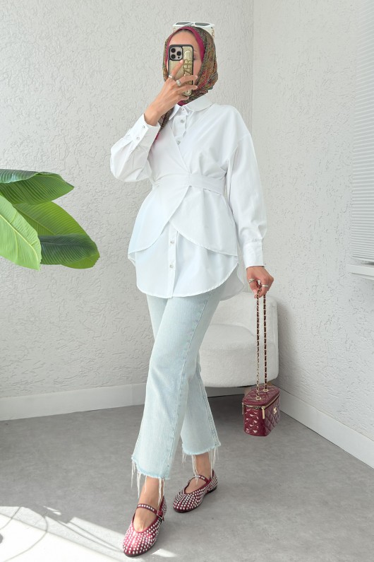 Çapraz Geçişli Tunik 2379 - BEYAZ Çapraz Geçişli Tunik 2379 - BEYAZ