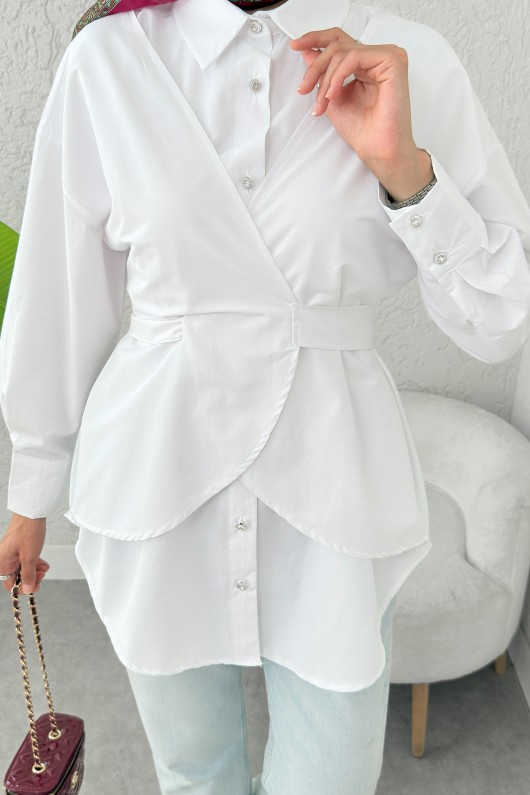 Çapraz Geçişli Tunik 2379 - BEYAZ Çapraz Geçişli Tunik 2379 - BEYAZ