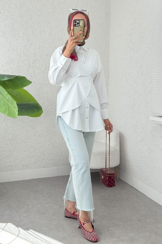 Çapraz Geçişli Tunik 2379 - BEYAZ Çapraz Geçişli Tunik 2379 - BEYAZ