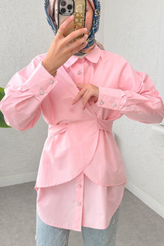 Çapraz Geçişli Tunik 2379 - PEMBE Çapraz Geçişli Tunik 2379 - PEMBE