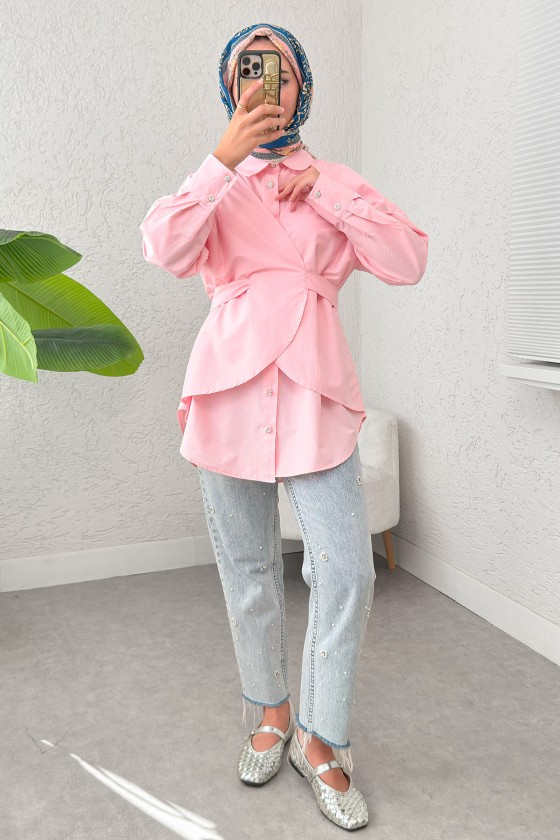 Çapraz Geçişli Tunik 2379 - PEMBE