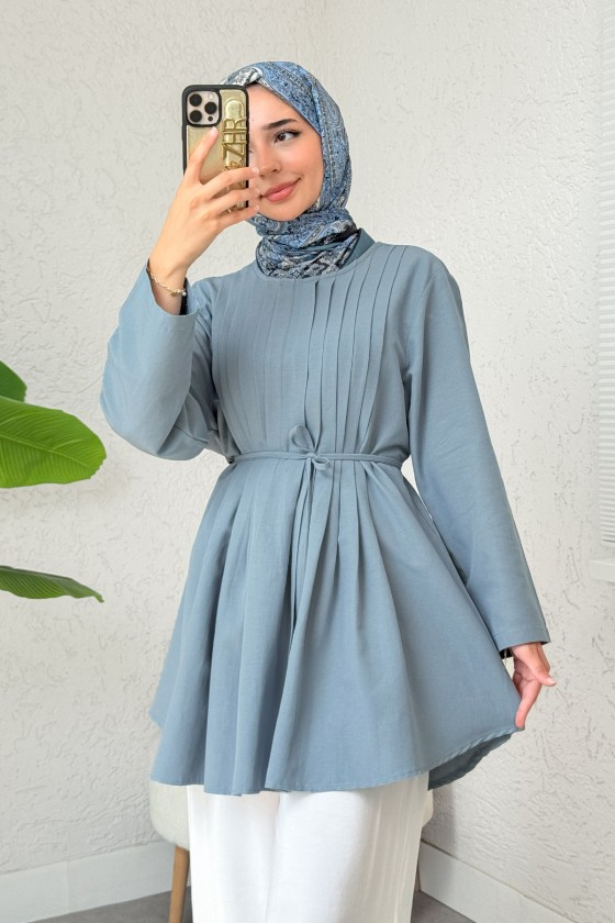 Nervür Detaylı Tunik 2380 - BERRAK MAVİ