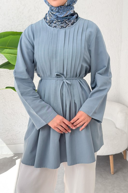 Nervür Detaylı Tunik 2380 - BERRAK MAVİ