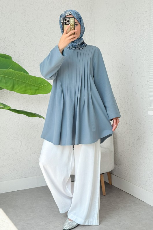 Nervür Detaylı Tunik 2380 - BERRAK MAVİ