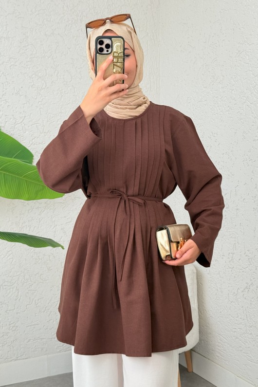 Nervür Detaylı Tunik 2380 - KAHVERENGİ