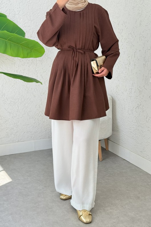 Nervür Detaylı Tunik 2380 - KAHVERENGİ