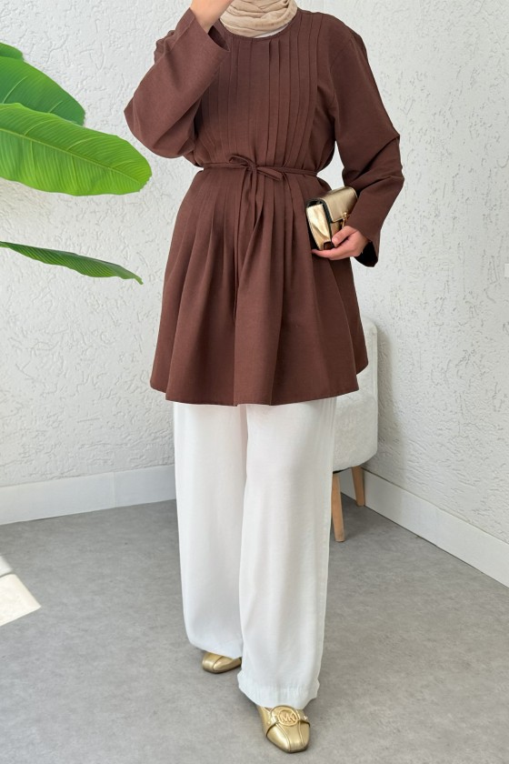 Nervür Detaylı Tunik 2380 - KAHVERENGİ