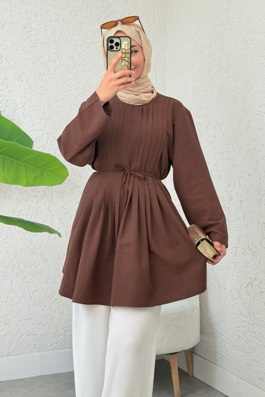 Nervür Detaylı Tunik 2380 - KAHVERENGİ