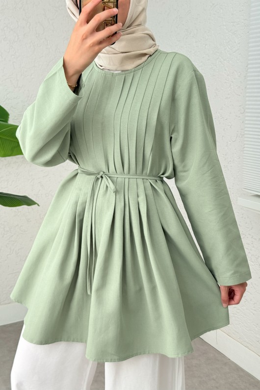 Nervür Detaylı Tunik 2380 - MİNT YEŞİLİ