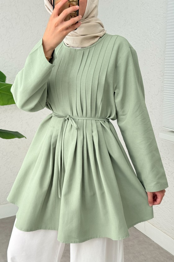 Nervür Detaylı Tunik 2380 - MİNT YEŞİLİ