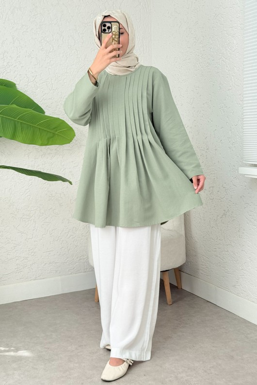 Nervür Detaylı Tunik 2380 - MİNT YEŞİLİ