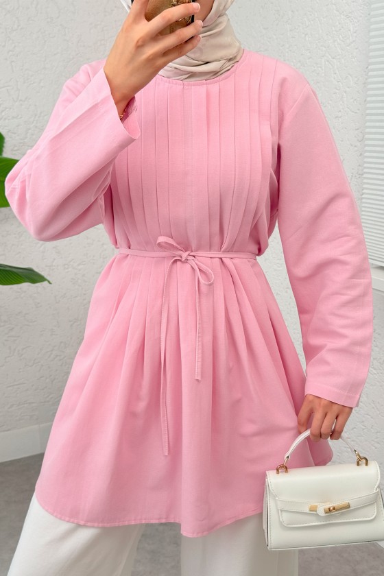 Nervür Detaylı Tunik 2380 - PEMBE