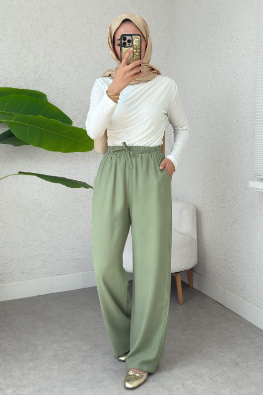 Bel Lastikli Salaş Pantolon 2382 - HAKİ