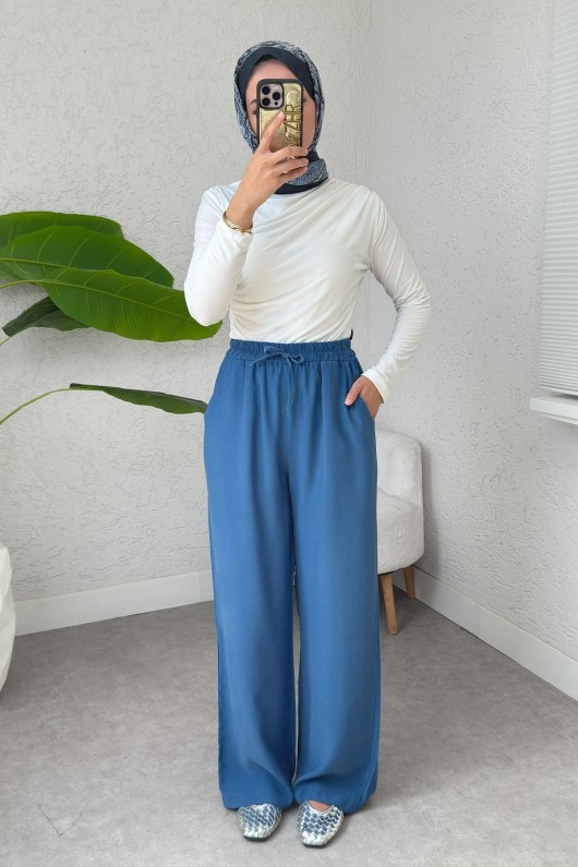 Bel Lastikli Salaş Pantolon 2382 - İNDİGO
