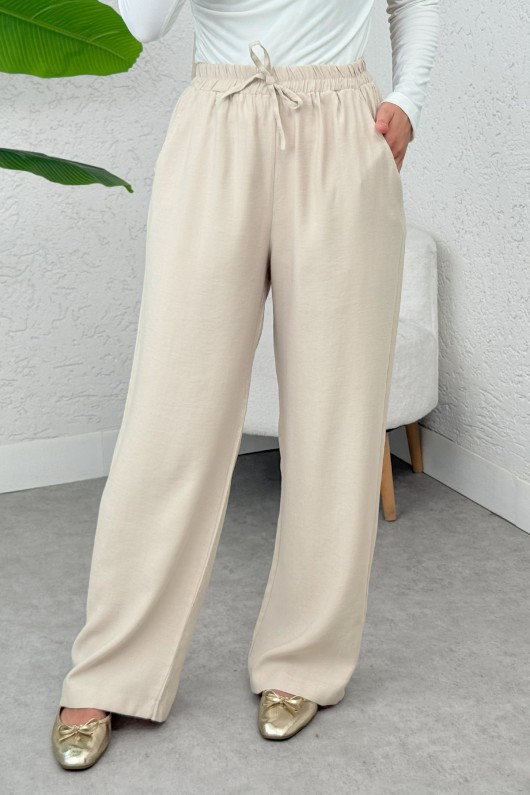 Bel Lastikli Salaş Pantolon 2382 - TAŞ RENGİ