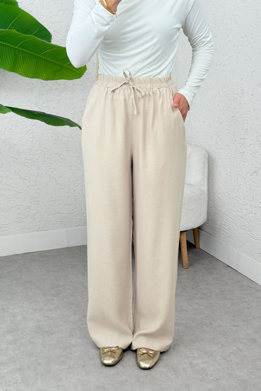 Bel Lastikli Salaş Pantolon 2382 - TAŞ RENGİ