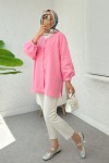 Birit Düğmeli Keten Tunik 2385 - PEMBE