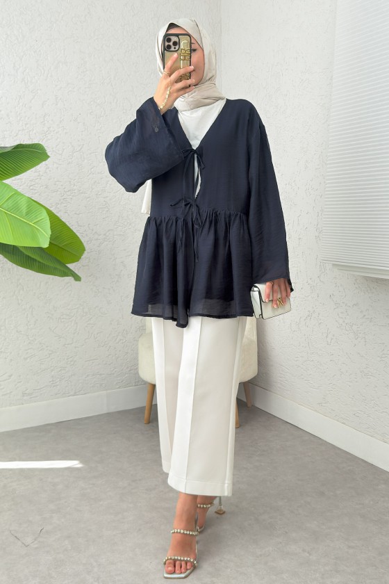 İp Bağcıklı Modal Kimono 2389 - LACİVERT İp Bağcıklı Modal Kimono 2389 - LACİVERT