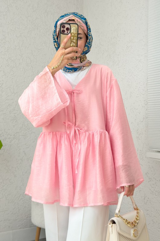 İp Bağcıklı Modal Kimono 2389 - PEMBE