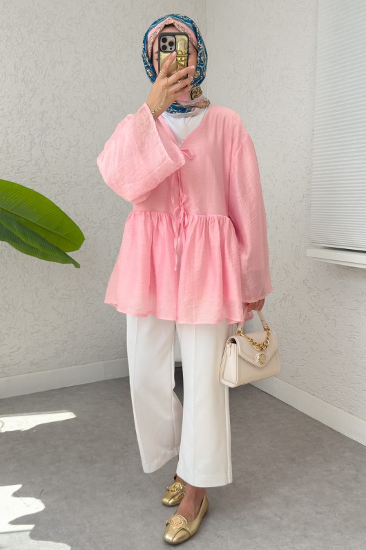 İp Bağcıklı Modal Kimono 2389 - PEMBE