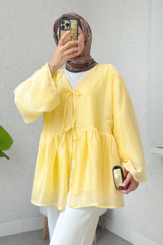 İp Bağcıklı Modal Kimono 2389 - SARI