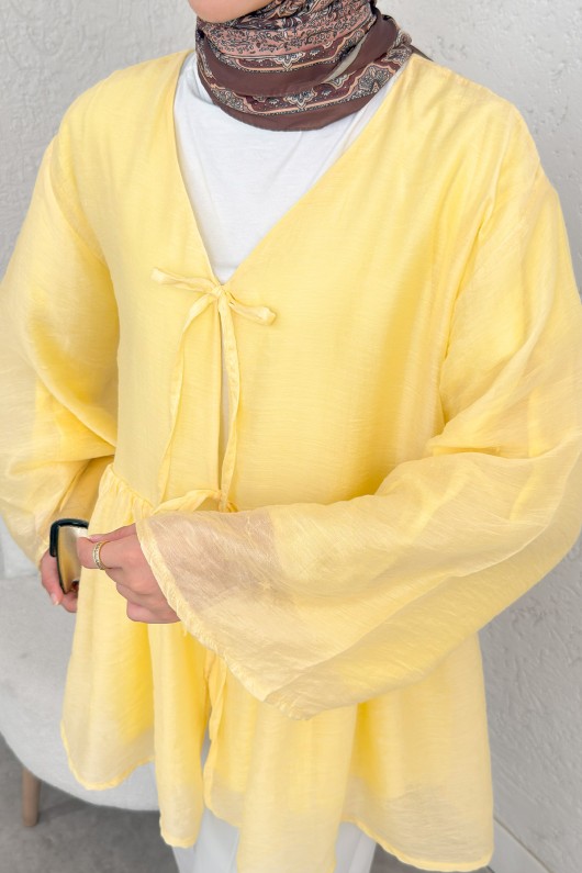 İp Bağcıklı Modal Kimono 2389 - SARI İp Bağcıklı Modal Kimono 2389 - SARI