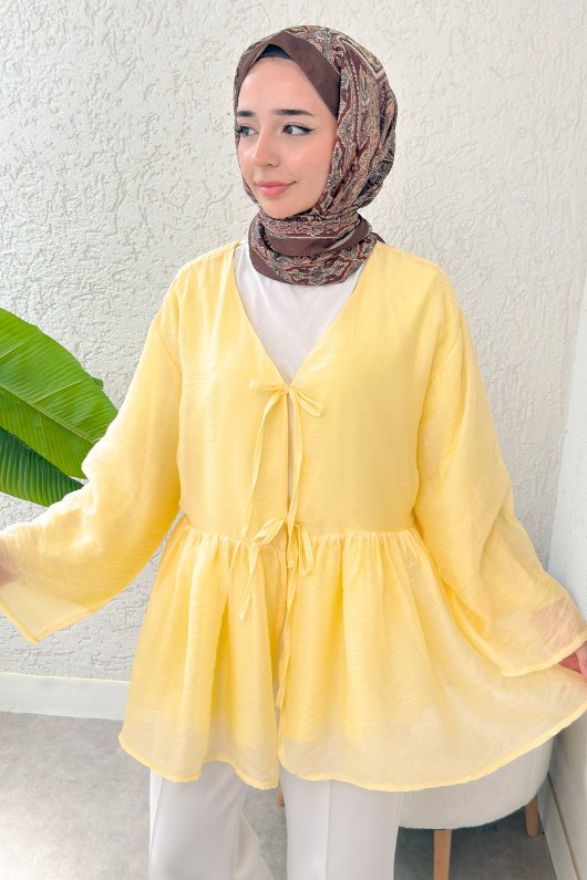 İp Bağcıklı Modal Kimono 2389 - SARI İp Bağcıklı Modal Kimono 2389 - SARI