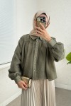 Plise Detaylı Oversize Gömlek 2391 - HAKİ