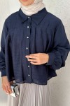 Plise Detaylı Oversize Gömlek 2391 - LACİVERT Plise Detaylı Oversize Gömlek 2391 - LACİVERT