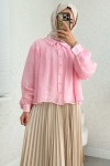 Plise Detaylı Oversize Gömlek 2391 - PEMBE