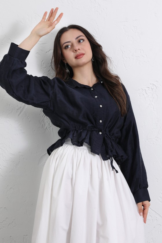 Bel Büzgülü Kısa Gömlek 2393 - LACİVERT