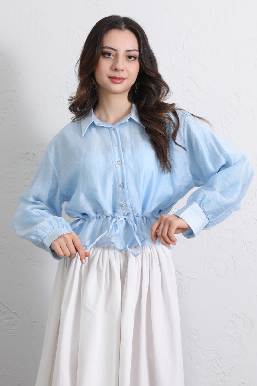 Bel Büzgülü Kısa Gömlek 2393 - BEBE MAVİSİ Bel Büzgülü Kısa Gömlek 2393 - BEBE MAVİSİ