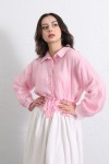 Bel Büzgülü Kısa Gömlek 2393 - PEMBE Bel Büzgülü Kısa Gömlek 2393 - PEMBE