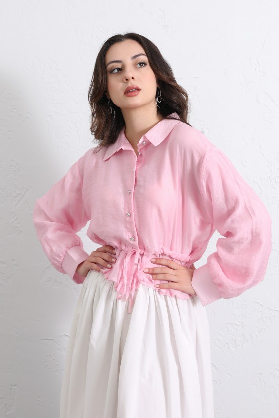 Bel Büzgülü Kısa Gömlek 2393 - PEMBE