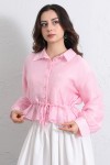 Bel Büzgülü Kısa Gömlek 2393 - PEMBE Bel Büzgülü Kısa Gömlek 2393 - PEMBE