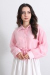 Bel Büzgülü Kısa Gömlek 2393 - PEMBE Bel Büzgülü Kısa Gömlek 2393 - PEMBE