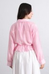 Bel Büzgülü Kısa Gömlek 2393 - PEMBE Bel Büzgülü Kısa Gömlek 2393 - PEMBE
