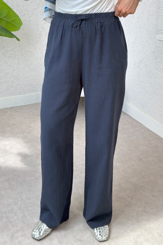 Keten Cepli Pantolon 2394 - LACİVERT Keten Cepli Pantolon 2394 - LACİVERT