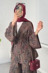 Şal Desen Kimono Takım 2395 - KOYU KAHVE