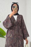 Şal Desen Uzun Kimono 2396 - KAHVERENGİ