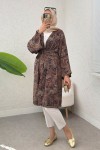 Etnik Desen Uzun Kimono 23961 - KOYU KAHVE