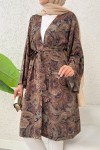 Etnik Desen Uzun Kimono 23961 - KOYU KAHVE