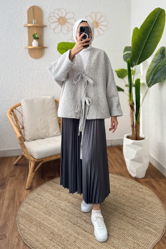 Önden Bağlamalı Ceket 24111 - AÇIK GRİ